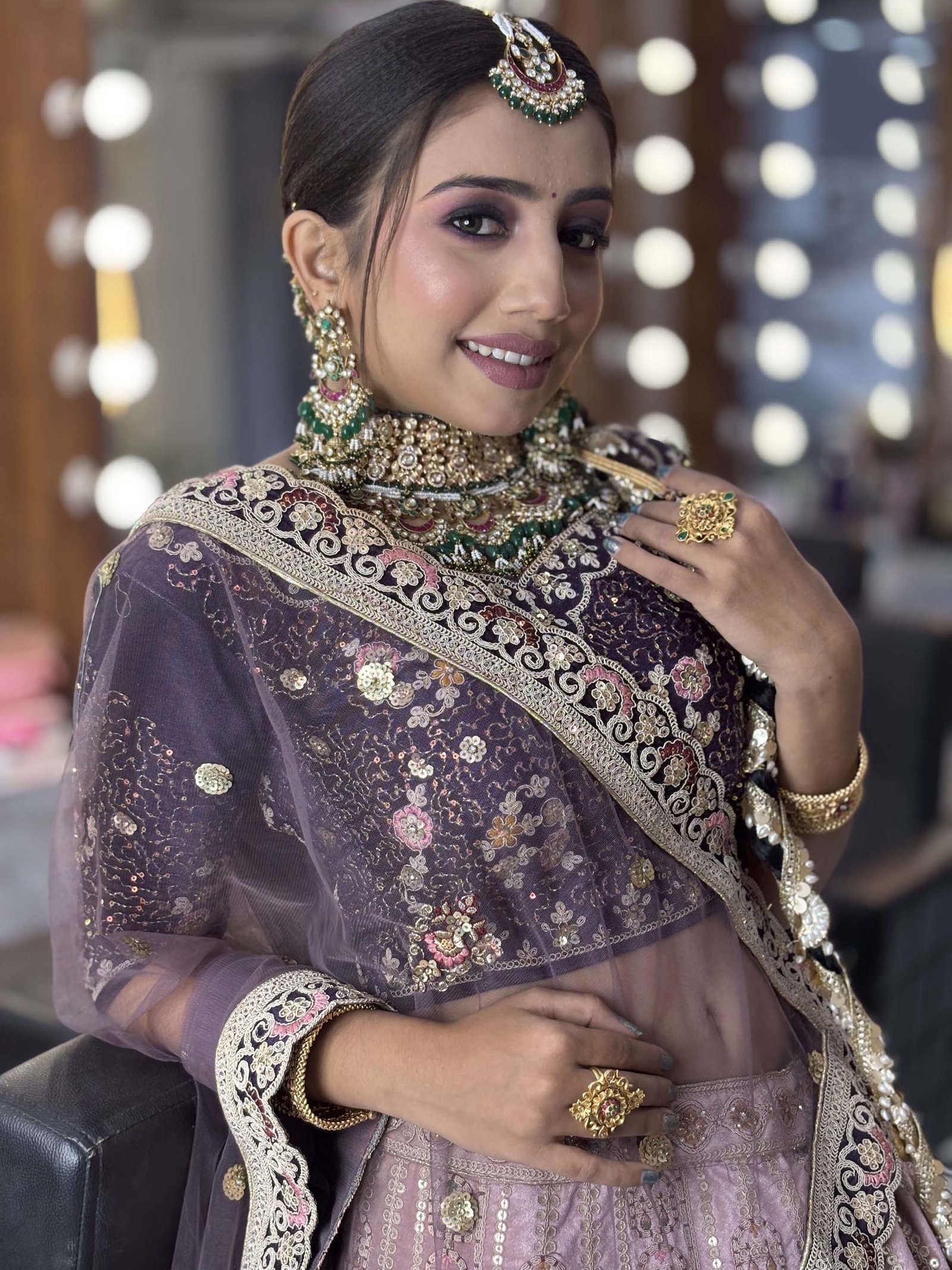 Soft purple lehenga engagement makeup